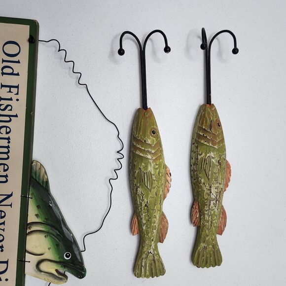 Fisherman Wall Decor Set – Rustic Sign & Hooks – Great Gift for Fishing Fans - Picture 6 of 9